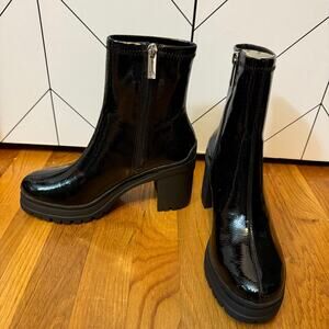 D’amelio Womens 7 Black Faux Patent Leather Chelsea Boots Booties Goth Punk